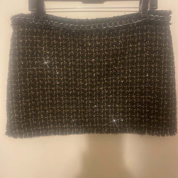 alice + olivia jalen black tweed glitter Chain Miniskirt size 12 - Picture 7 of 14